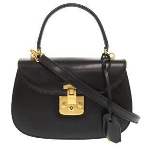 Gucci Lady Lock Leather Black Gold Hardware 000 46 0210 2-Way Handbag Black 0066